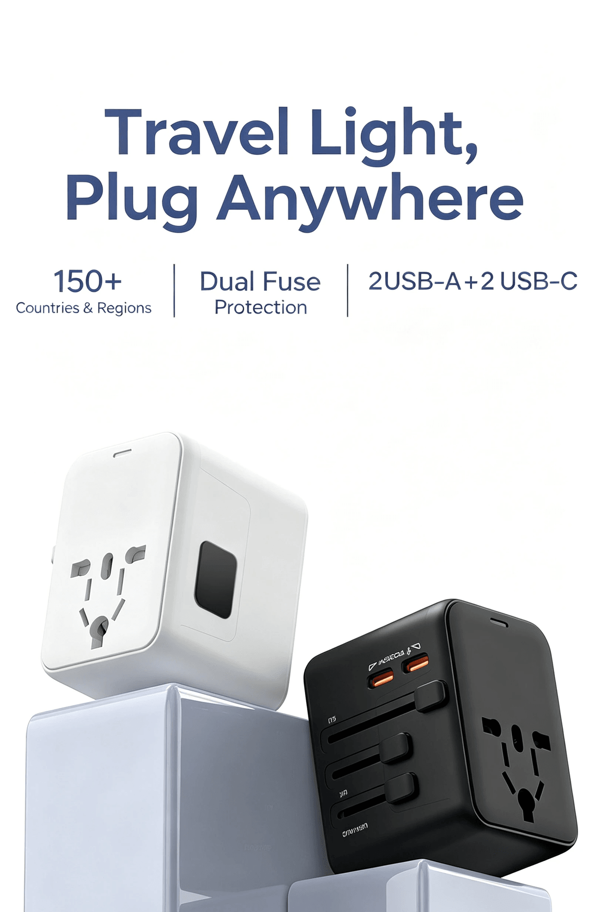35W GaN International Travel Adapter, PD&QC3.0 Fast Charge All‑in‑One Plug