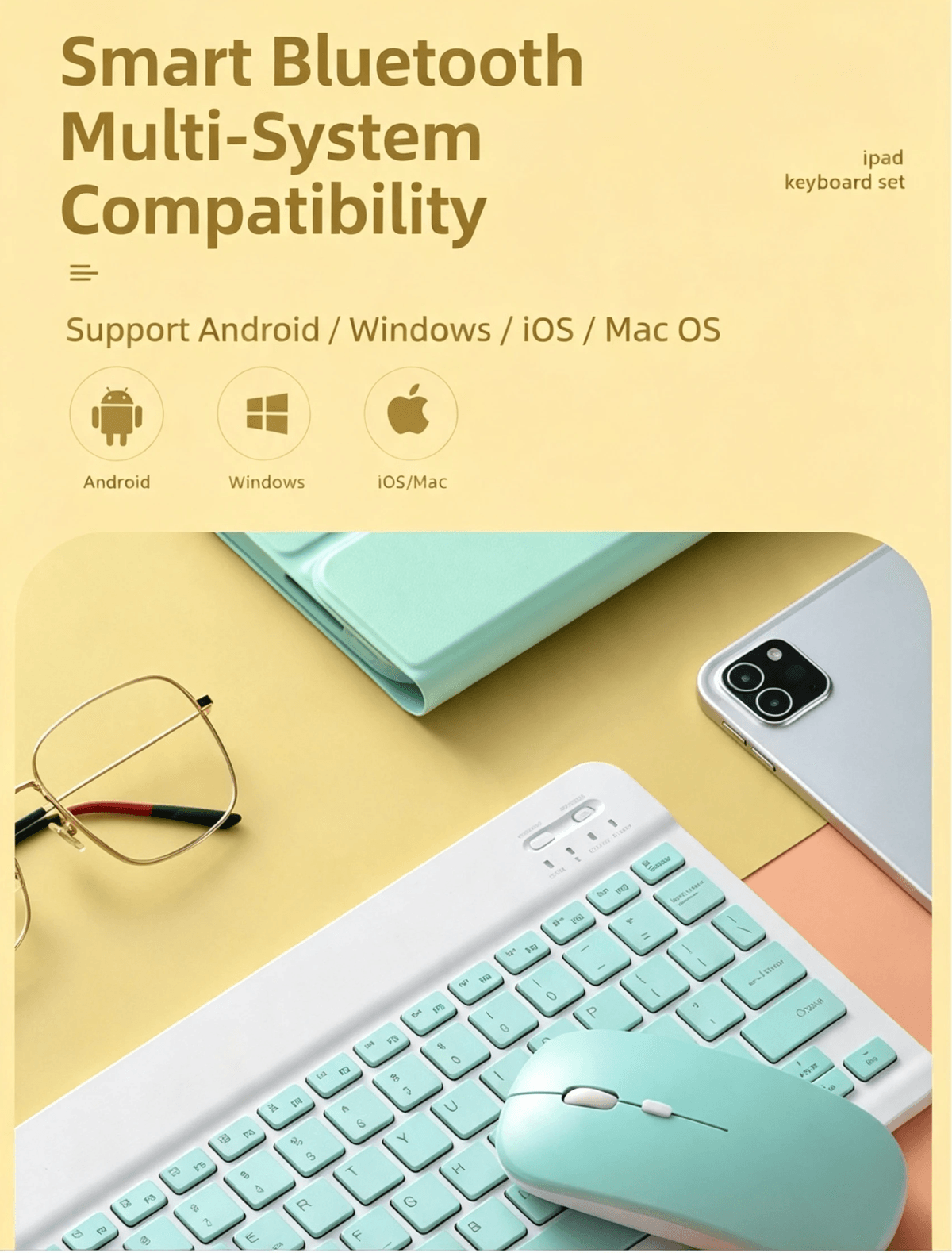 Best Seller Bluetooth Keyboard Mouse Combo, Rechargeable Wireless Keyboard Set for iPad Tablet Phone