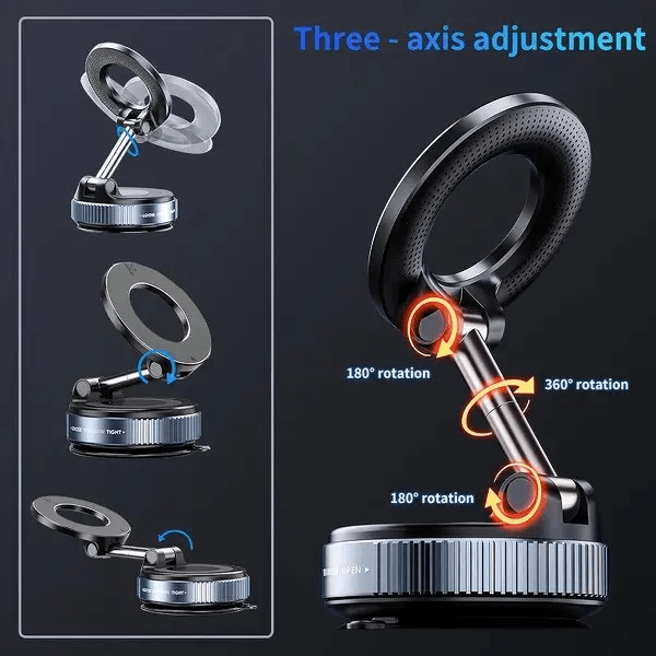Foldable Magnetic Car Phone Mount, N52 Magnet Vacuum Suction Car Holder
