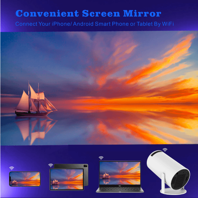 HY300Pro Smart Projector, 4K Supported Portable Mini Projector, Wi‑Fi6 Bluetooth 5.0, Auto Keystone 