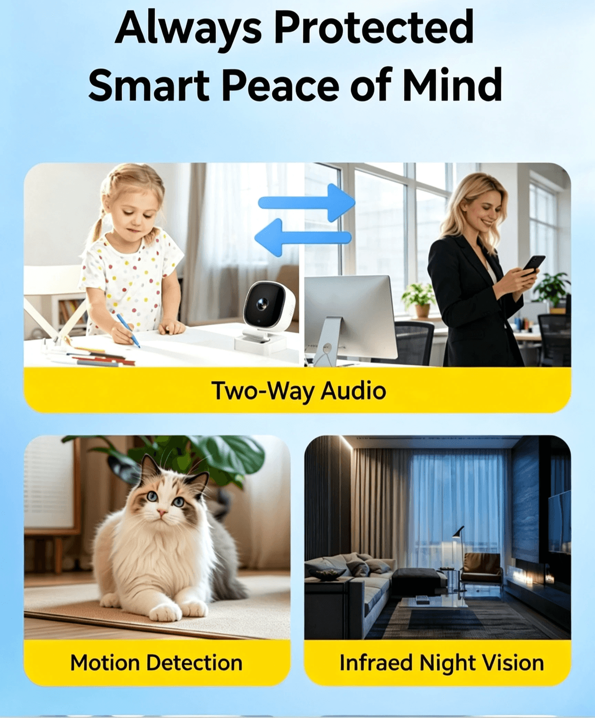 Indoor Camera, Two‑Way Audio, SD Card Recording, No Mandatory Cloud Subscription