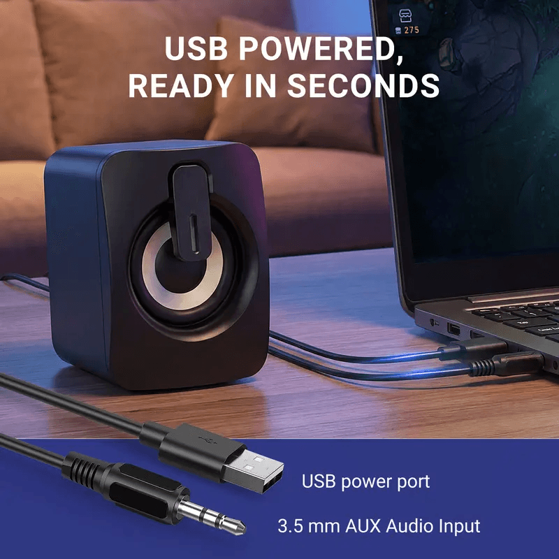 USB Powered Mini PC Speakers, 7 RGB Modes, Enhanced Bass Stereo Soundbar for Desktop Laptop