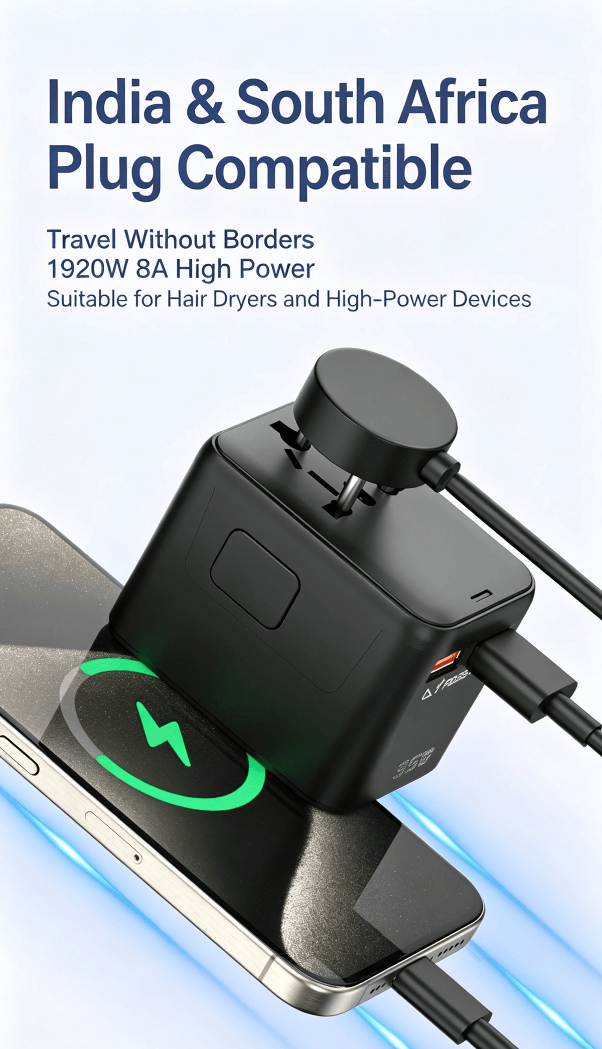 35W GaN International Travel Adapter, PD&QC3.0 Fast Charge All‑in‑One Plug