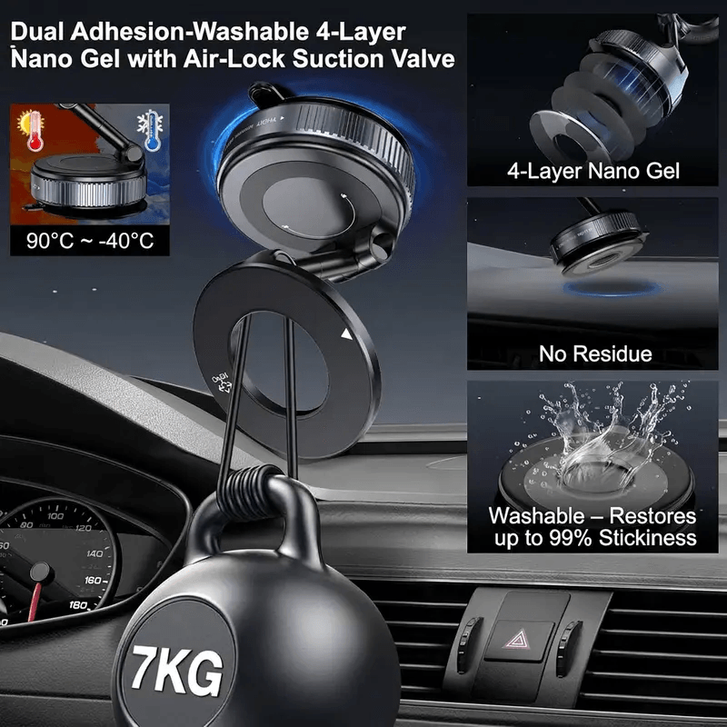 Foldable Magnetic Car Phone Mount, N52 Magnet Vacuum Suction Car Holder