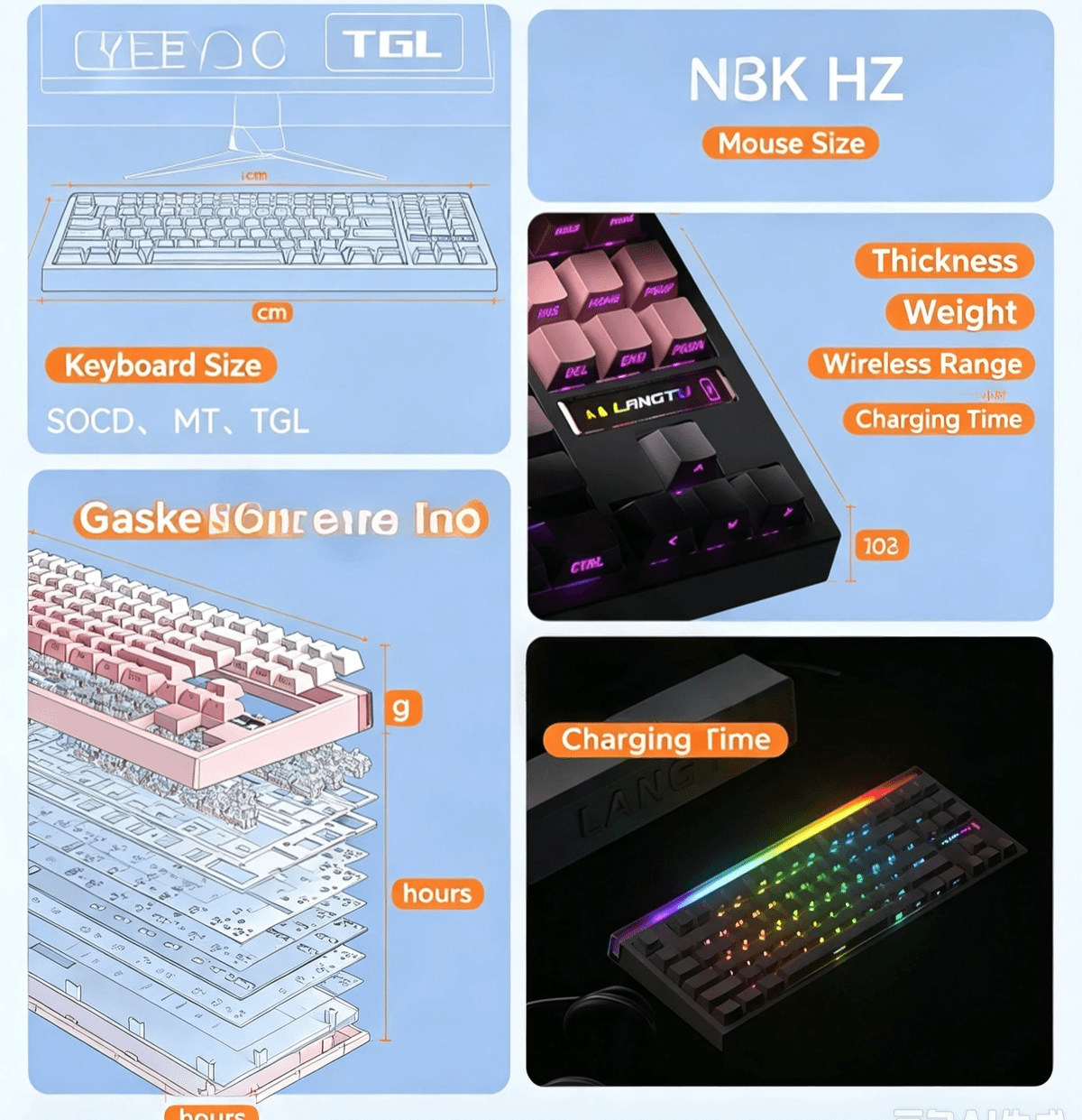 T87 87Keys 3‑Mode Hot‑swappable ARGB Gaming Keyboard,12000mAh 