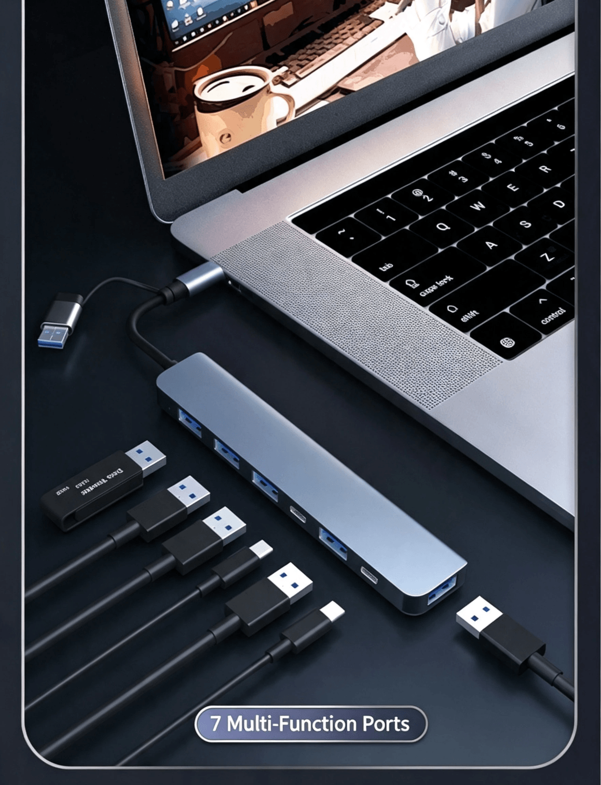 8‑in‑1 USB C Hub Dual Connector, USB3.0 USB2.0 SD TF Card Reader 3.5mm Audio Jack Docking Station