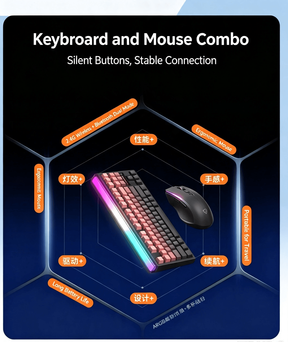 T87 87Keys 3‑Mode Hot‑swappable ARGB Gaming Keyboard,12000mAh 