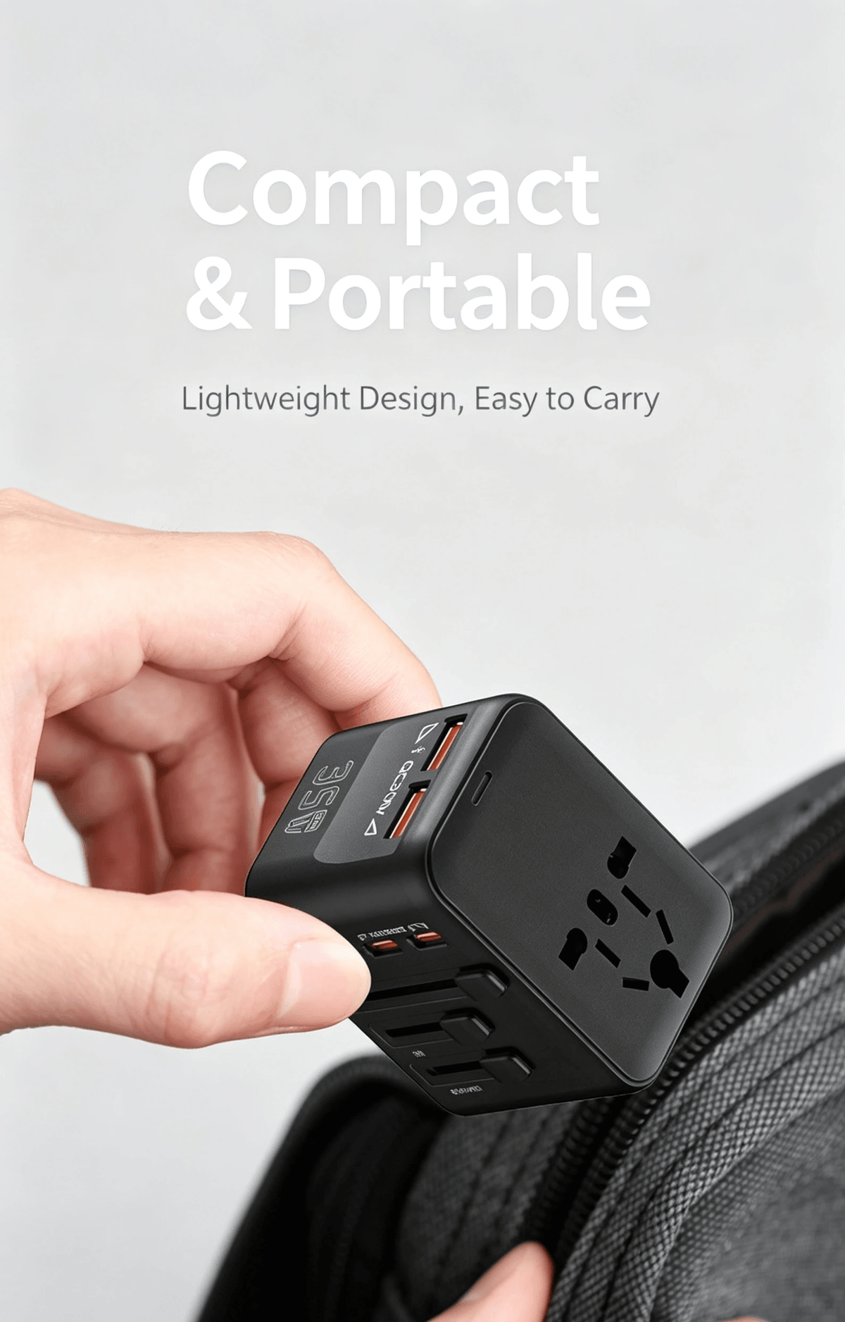 35W GaN International Travel Adapter, PD&QC3.0 Fast Charge All‑in‑One Plug
