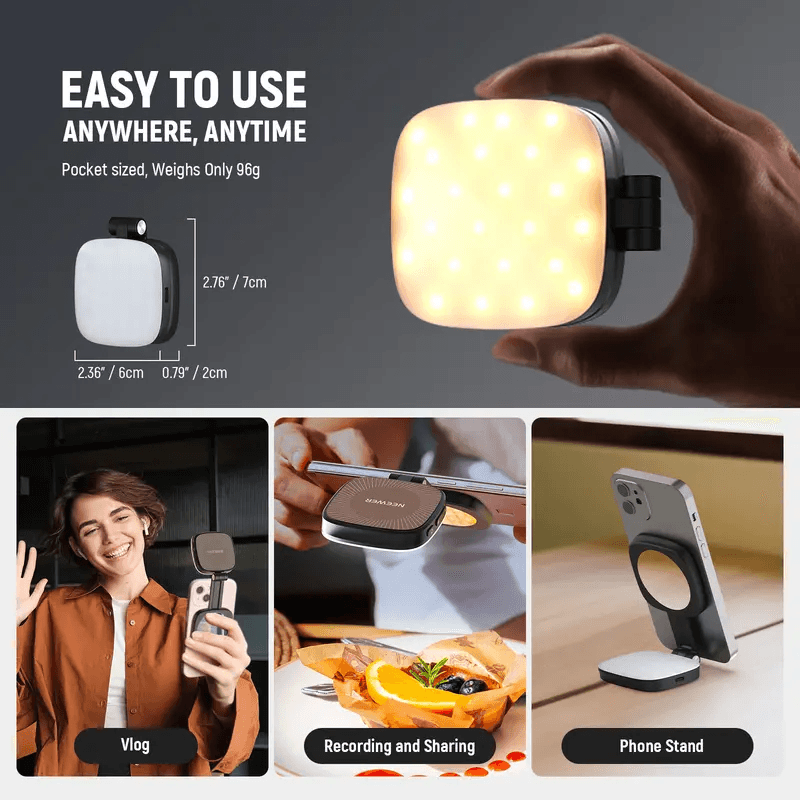Magnetic Selfie Fill Light, Rechargeable LED Phone Light with Mirror for Makeup Vlog Zoom