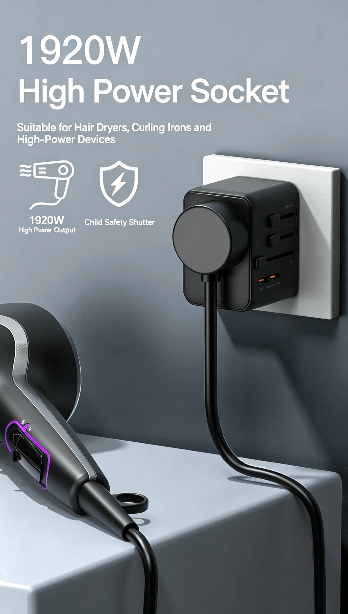 35W GaN International Travel Adapter, PD&QC3.0 Fast Charge All‑in‑One Plug