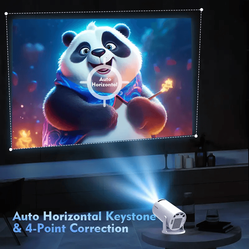HY300Pro Mini Portable Projector Android14 WiFi6 BT5.4 Auto Keystone 130‑inch Home Theater