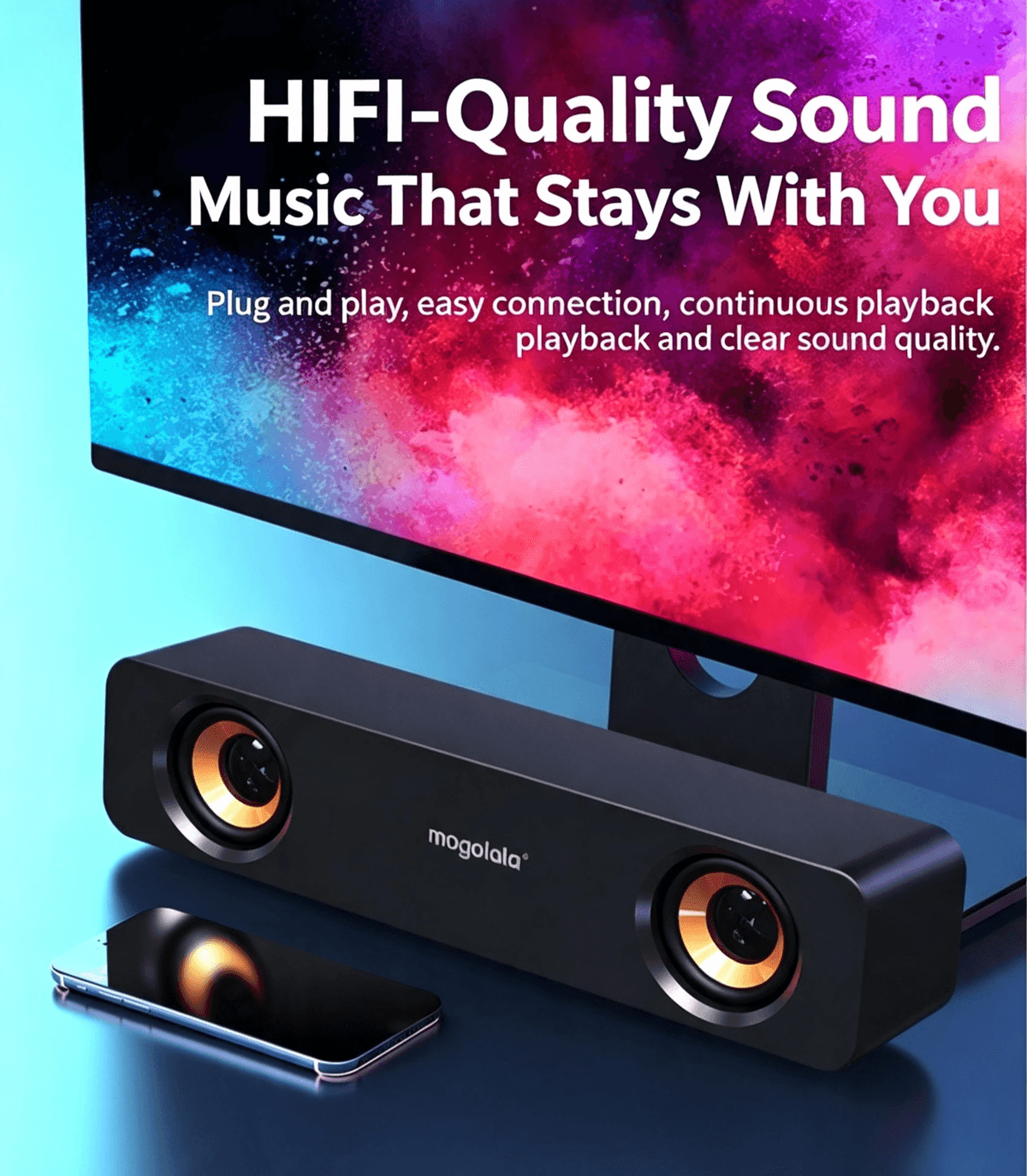 RGB Computer Sound Bar, Wired & Bluetooth Dual Mode Desktop Speaker, Stereo Bass Gaming Speaker 