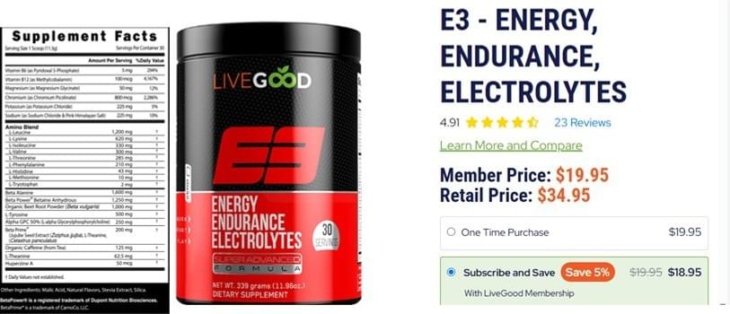 LiveGood E3-ENERGY.ENDURANCE,ELECTROLYTES