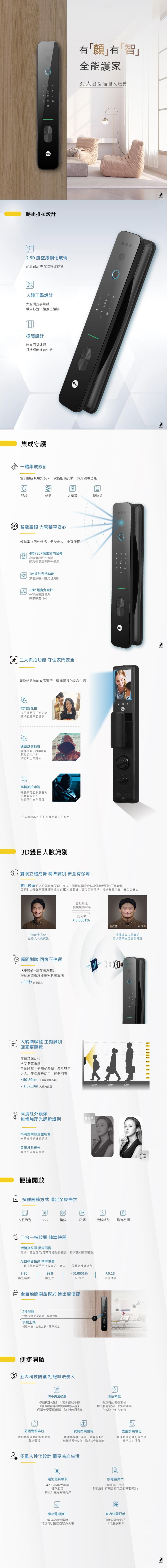 【YALE耶魯】YF1063M 人臉識別貓眼電子鎖 可視門鈴 多重警報