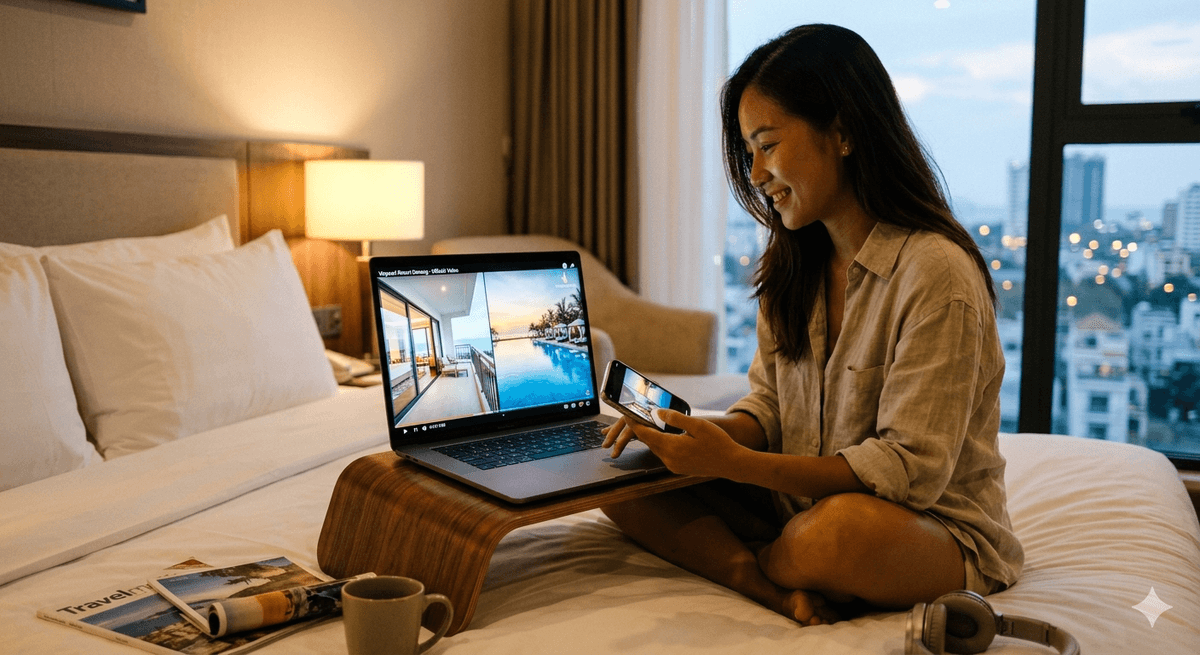 Khách hàng xem video khách sạn trước khi đặt phòng