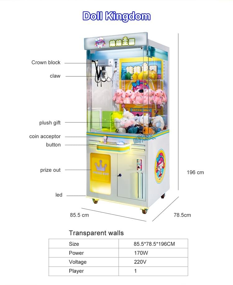 Coin Operated Claw Machine Toy Crane Game For Entertainment Center