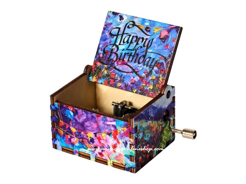 Oil Painting Style Birthday Cake Wooden Music Box