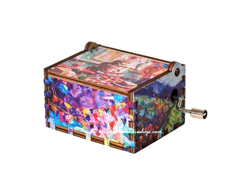 Oil Painting Style Birthday Cake Wooden Music Box
