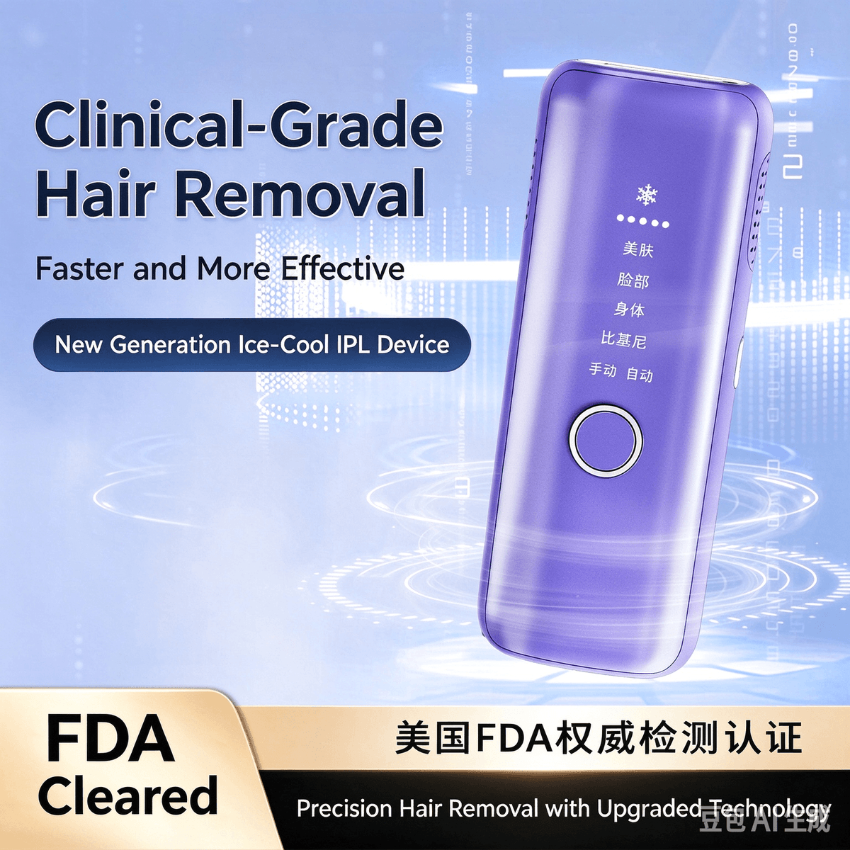 FDA Cleared Ice Cooling IPL Hair Removal Machine, Home Use Permanent Hair Remover for Face & Body