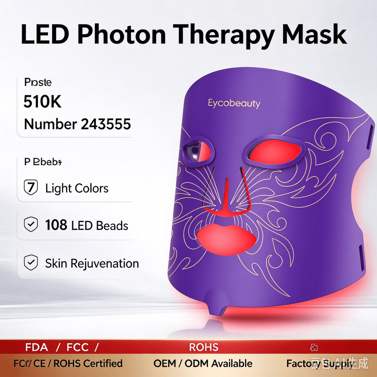 Eyecobeauty LED Photon Facial Mask | 4-Week Skin Transformation Anti-Aging Red Light Therapy Mask