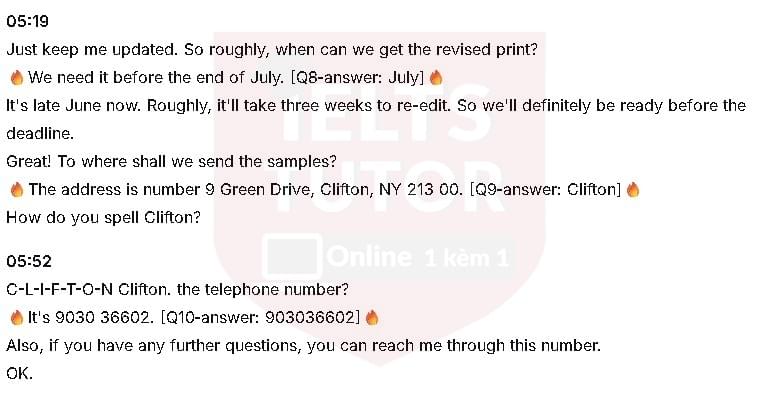 Revision Note: Đề thi IELTS LISTENING (actual test)