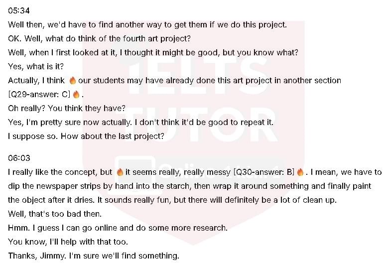 Scissors, markers, stiff paper and pieces of: Đề thi IELTS LISTENING (actual test)