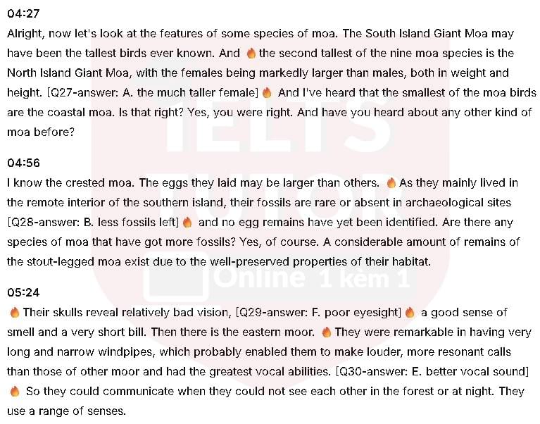 What is the thing that makes the Moa similar to dinosaur?: Đề thi IELTS LISTENING (actual test)