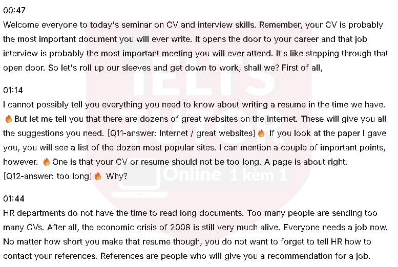 “CV and Interview Skills” Semina: Đề thi IELTS LISTENING