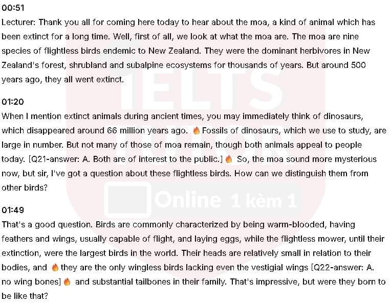 What is the thing that makes the Moa similar to dinosaur?: Đề thi IELTS LISTENING (actual test)