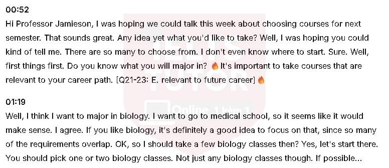 The tutor recommends against taking Human Physiology because it would not be the best: Đề thi IELTS LISTENING (actual test)