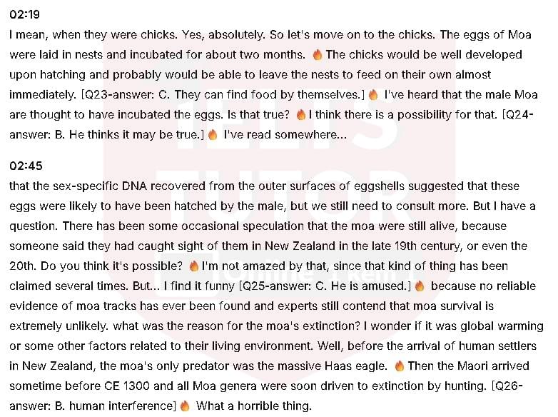 What is the thing that makes the Moa similar to dinosaur?: Đề thi IELTS LISTENING (actual test)