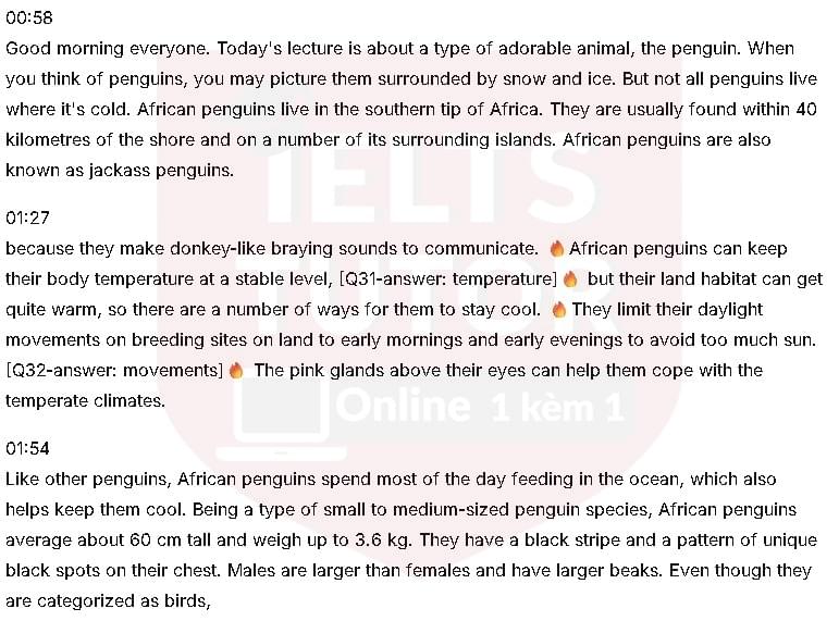 Penguins in Africa: Đề thi IELTS LISTENING (actual test)