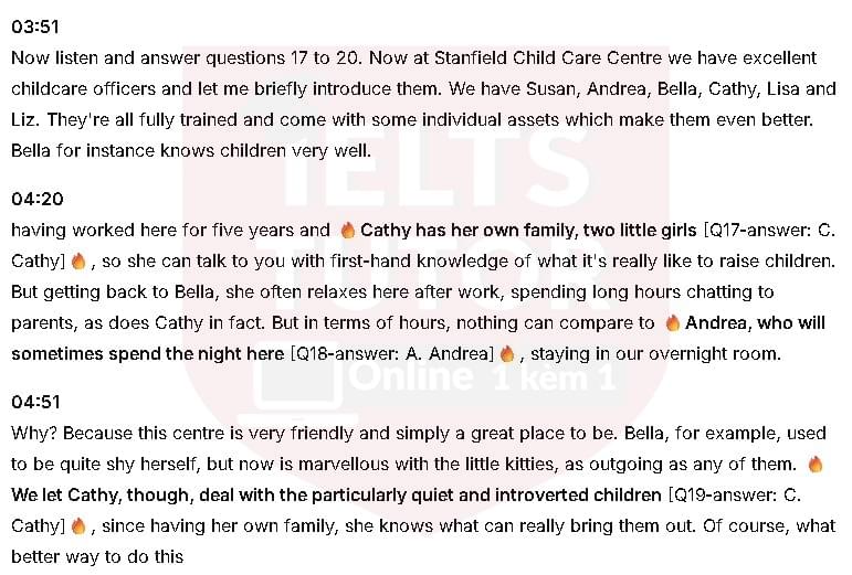 Advantages of Stanfield Childcare Centre: Đề thi IELTS LISTENING (actual test)