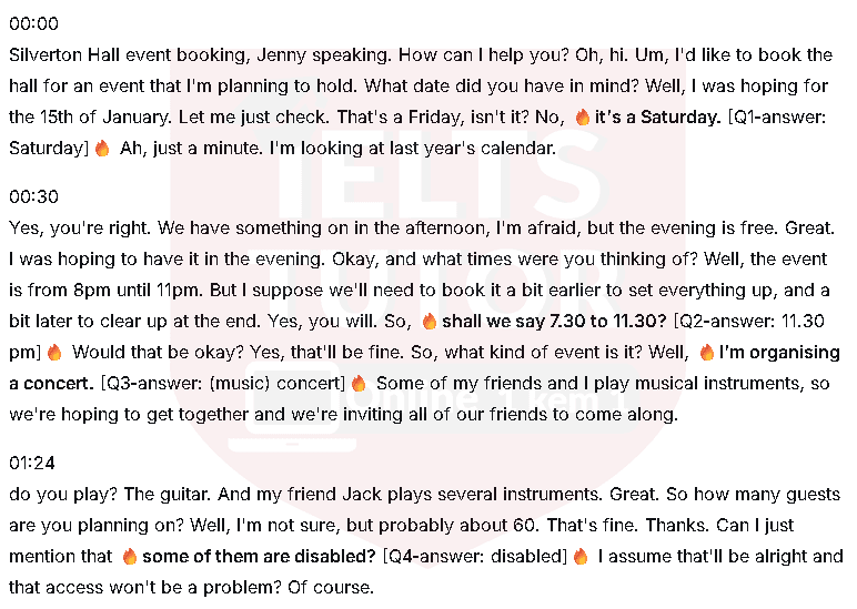 SILVERTON HALL – Event booking form: Đề thi IELTS LISTENING (actual test)