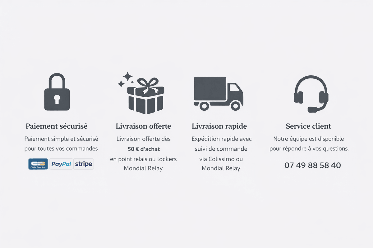 Paiement sécurisé et livraison rapide et offerte dés 50€ d'achat en point relais sur nanotuch.eu