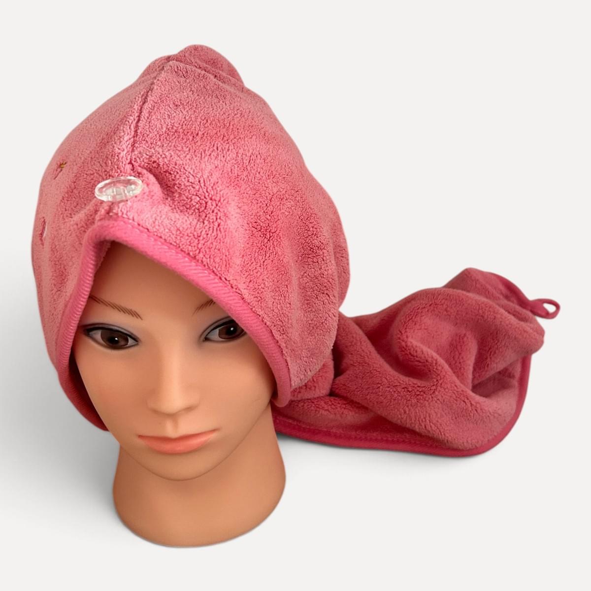Serviette cheveux microfibre à bouton – Turban de séchage