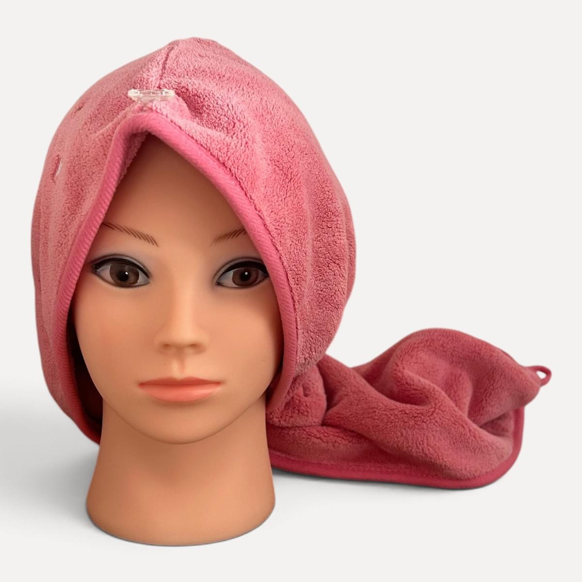 Serviette cheveux microfibre à bouton – Turban de séchage