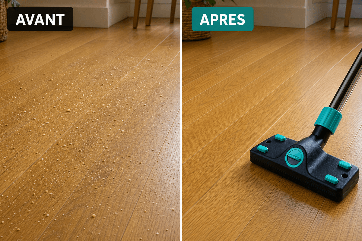 Avant après Brosstar sur parquet
