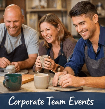 Work team taking part in a pottery team-building event