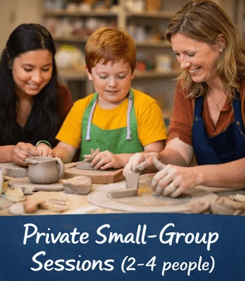 Small group private pottery session in a calm studio environment