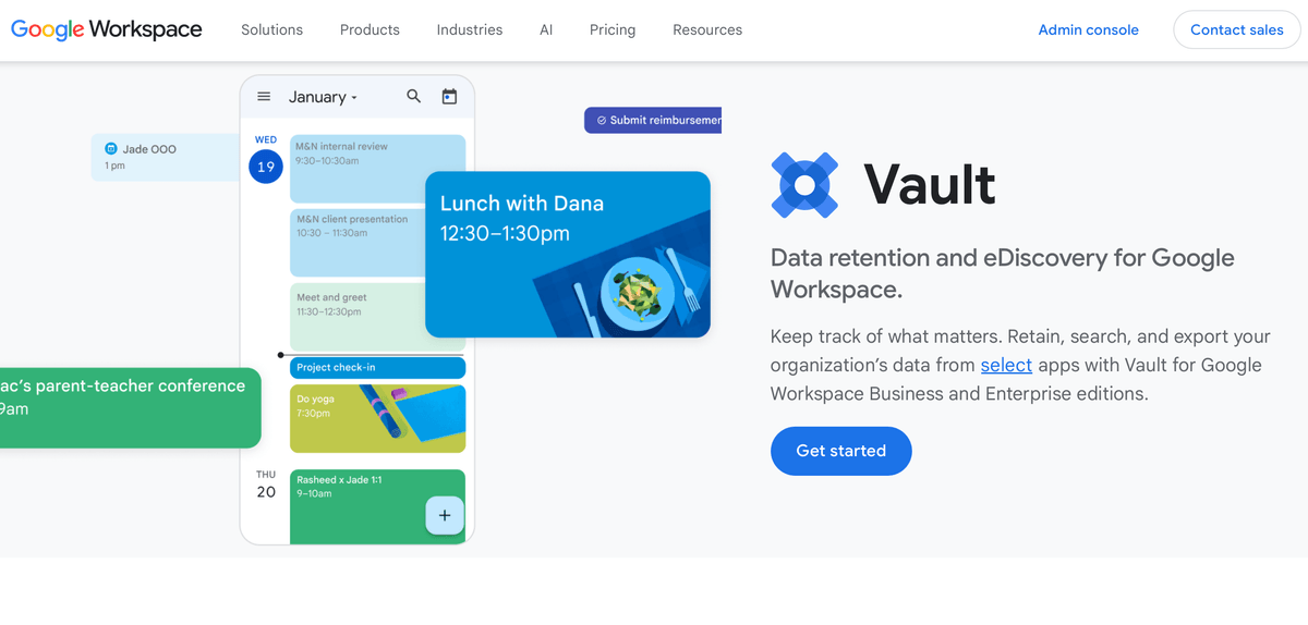 google data retention product page : Google Vault product page 