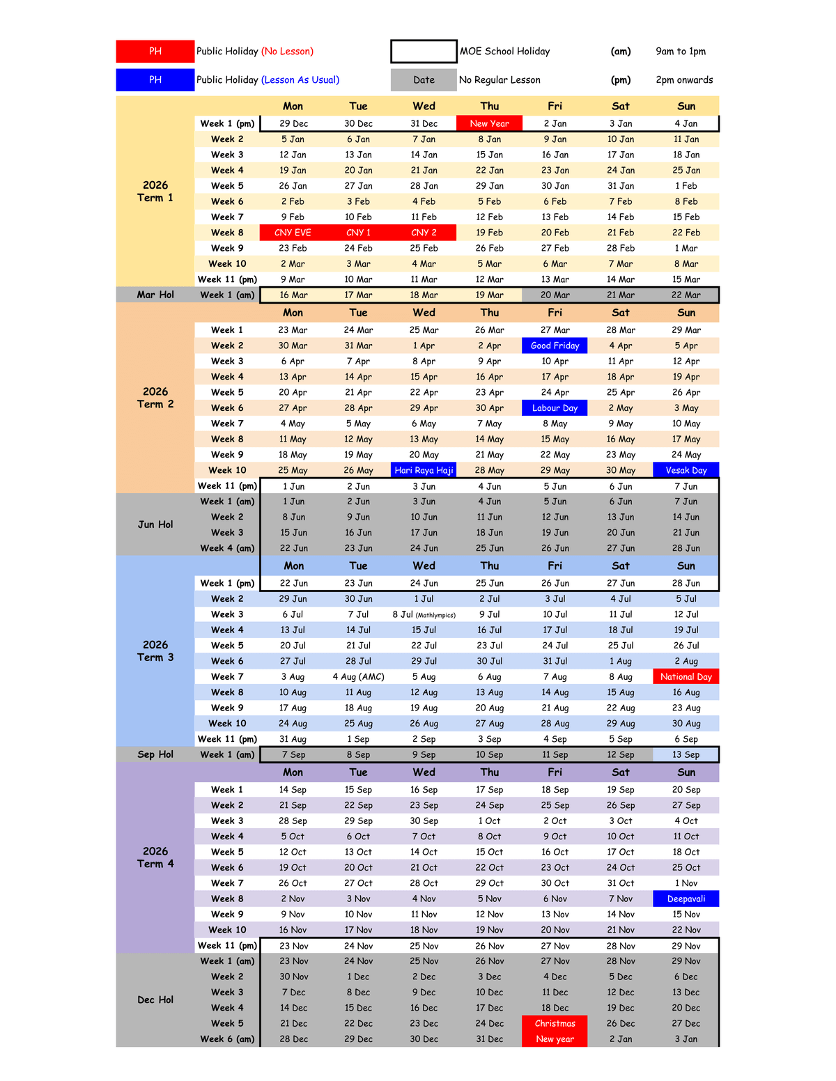 The Math Classroom 2026 academic calendar showing school terms, public holidays, lesson schedules, Olympiad competitions, and important education dates. The Math Classroom 2026 academic calendar showing school terms, public holidays, lesson schedules, Olympiad competitions, and important education dates.