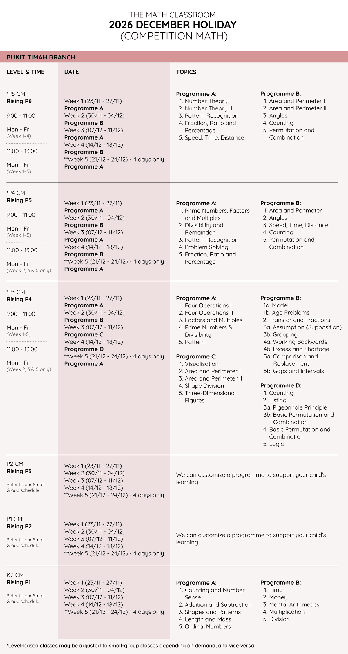 The Math Classroom 2026 June Holiday Competition Math schedule for the Bukit Timah branch The Math Classroom 2026 June Holiday Competition Math schedule for the Bukit Timah branch