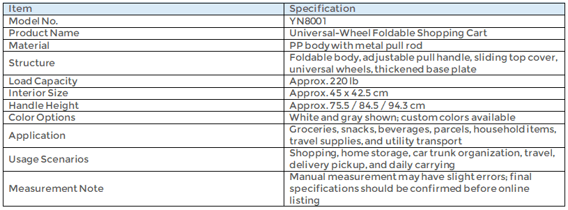 YN8001 | Universal-Wheel Foldable Shopping Cart