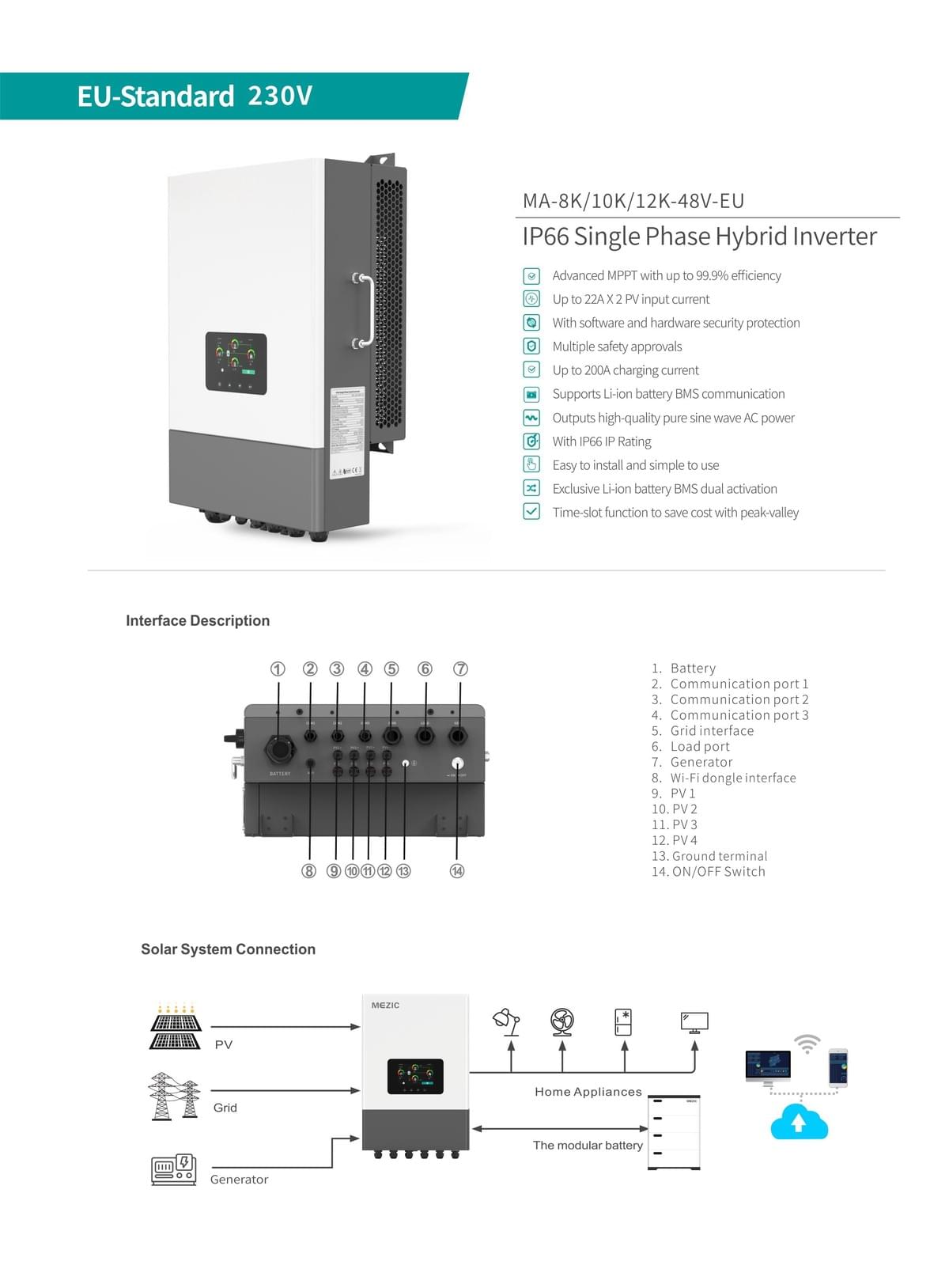 12KW IP66 Single Phase Hybrid Inverter