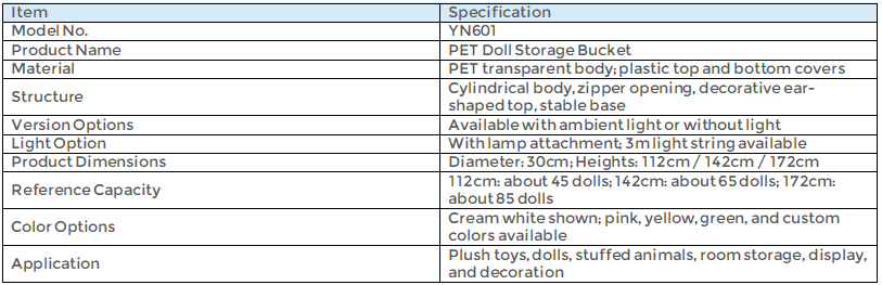 YN601 | PET Doll Storage Bucket