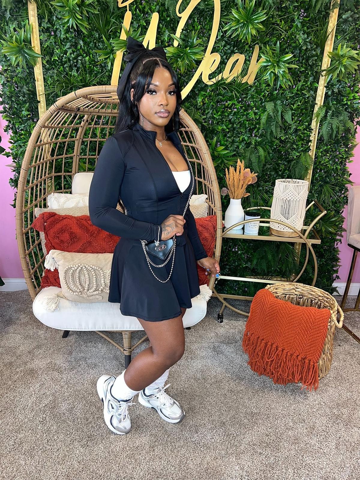long sleeve flared skirt two piece set