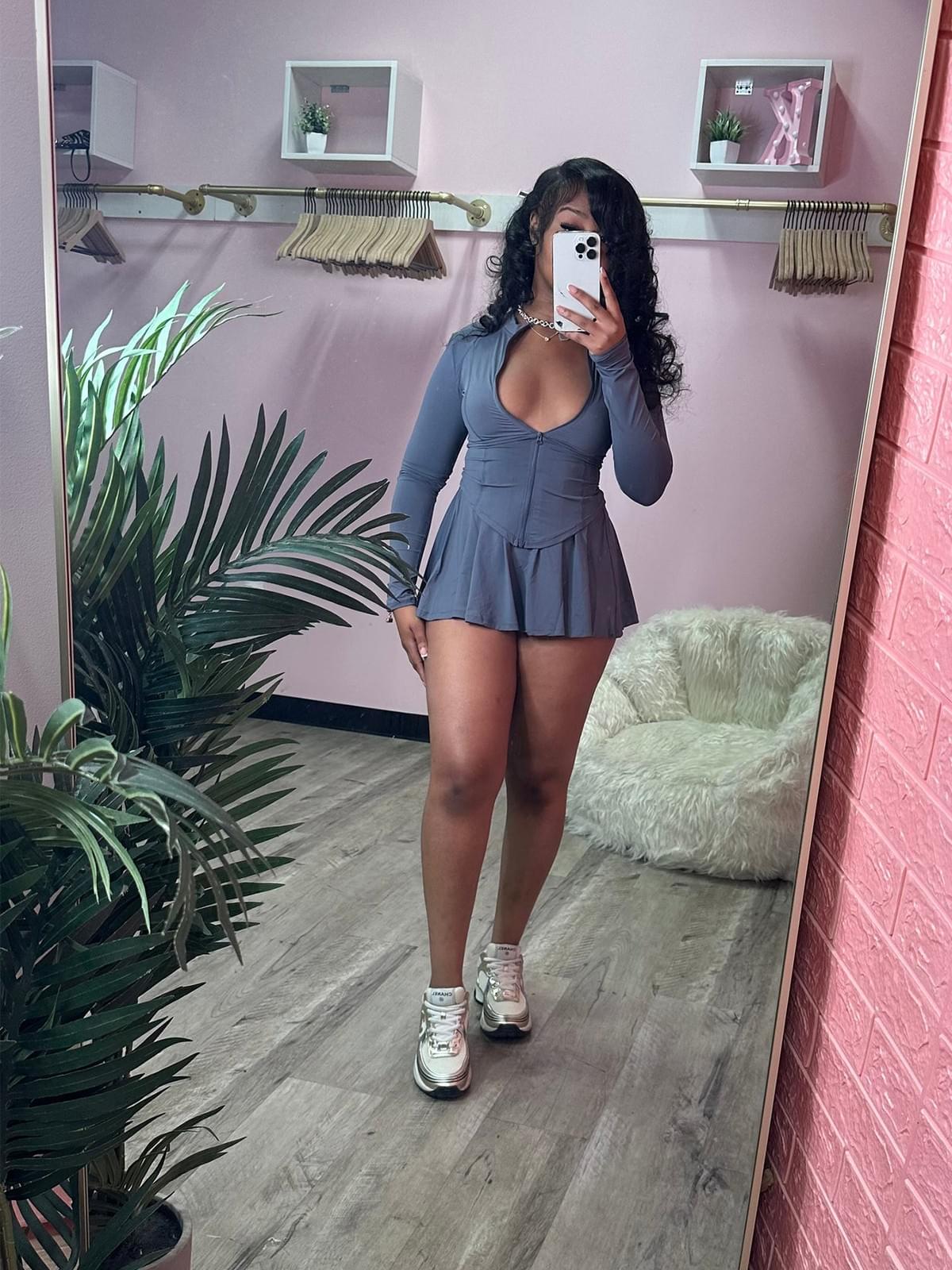 long sleeve flared skirt two piece set