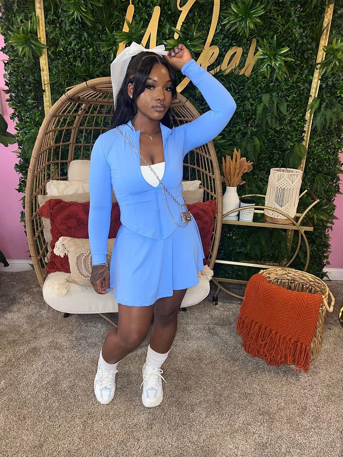 long sleeve flared skirt two piece set