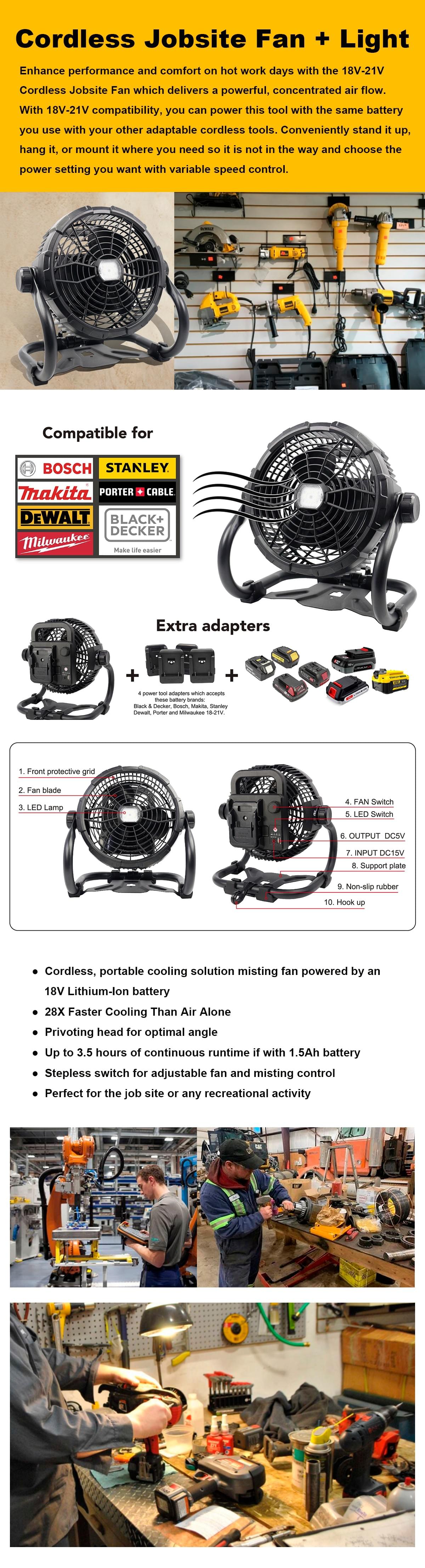 Cordless power tool fan Light